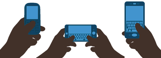 An illustration of three hands looking at phones