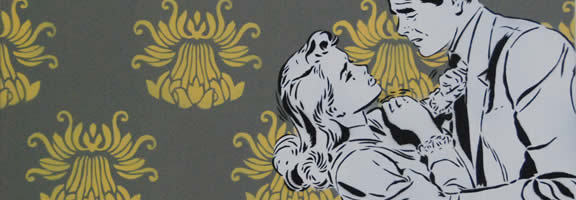 Stencil art of a man holding a woman close, against her will??